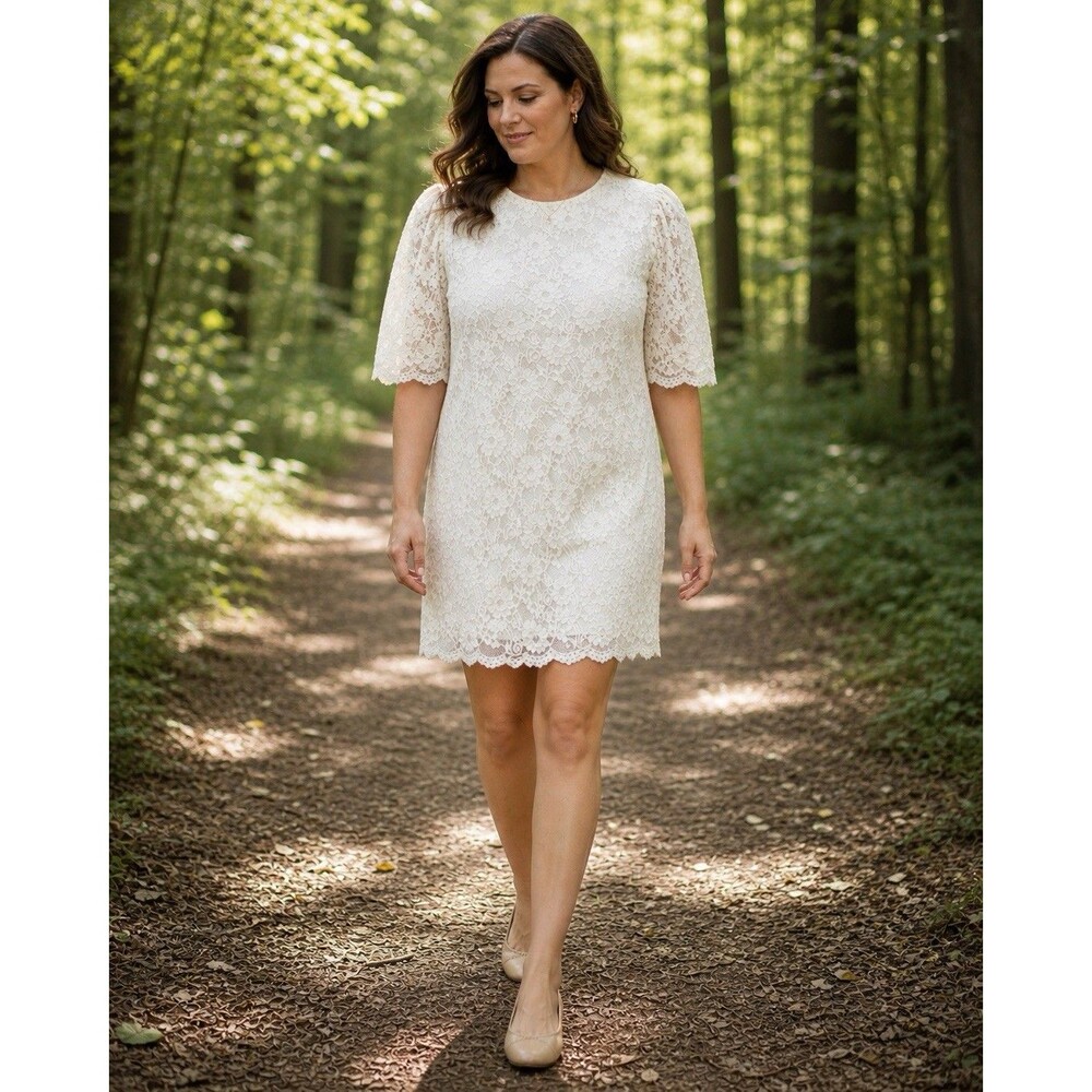 Vintage Lace Short Shift Dress with Pearl Detailing Cottagecore Wedding XL
